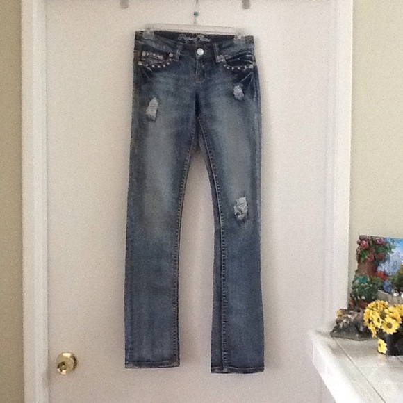 Request Jeans Denim - Request distressed decorated blue jeans pants